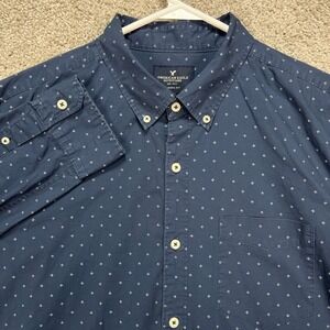 American Eagle Mens XL Classic Fit Navy Blue Geometric Long Sleeve Button‎ Up